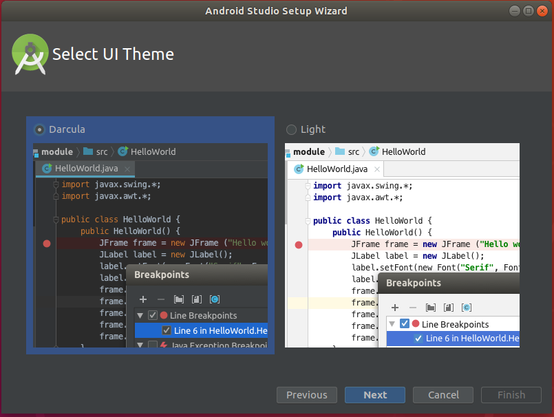 Android Studio Theme Selection