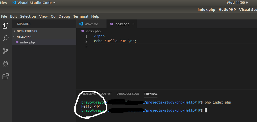 VSCode PHP Output