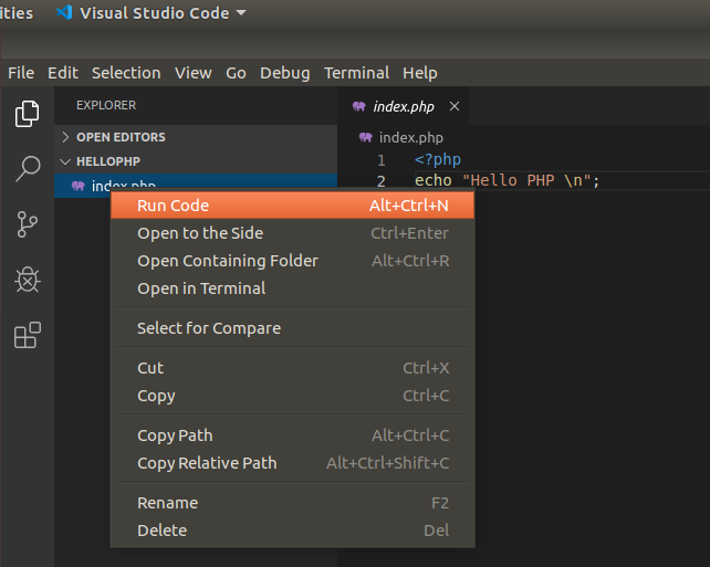 VSCode PHP Run Code
