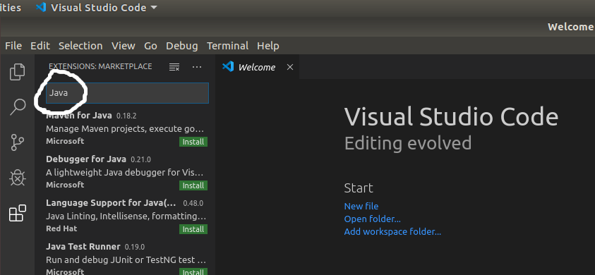 visual studio code install java