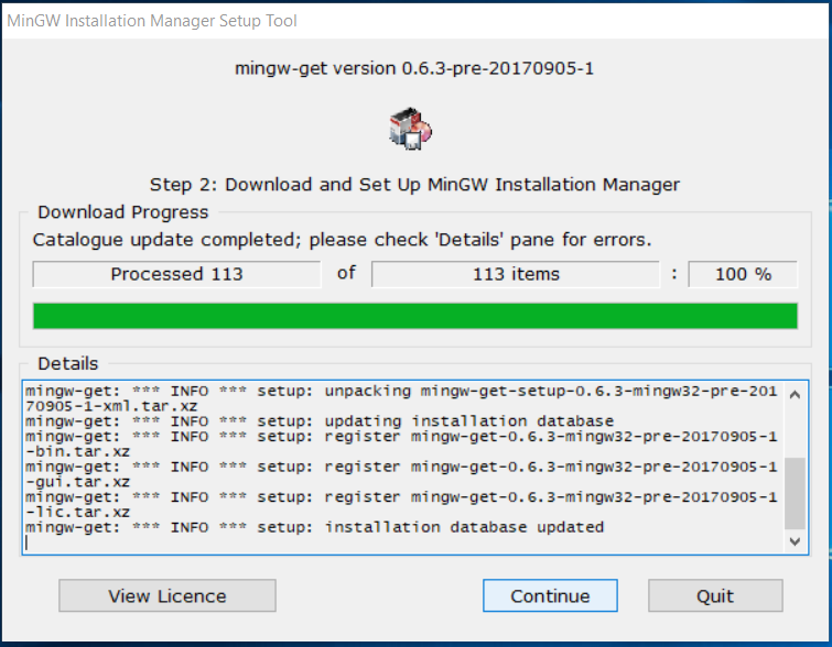 MinGW Downloaded MinGW Downloaded