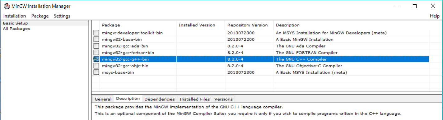 MinGW Installation Manager GCC