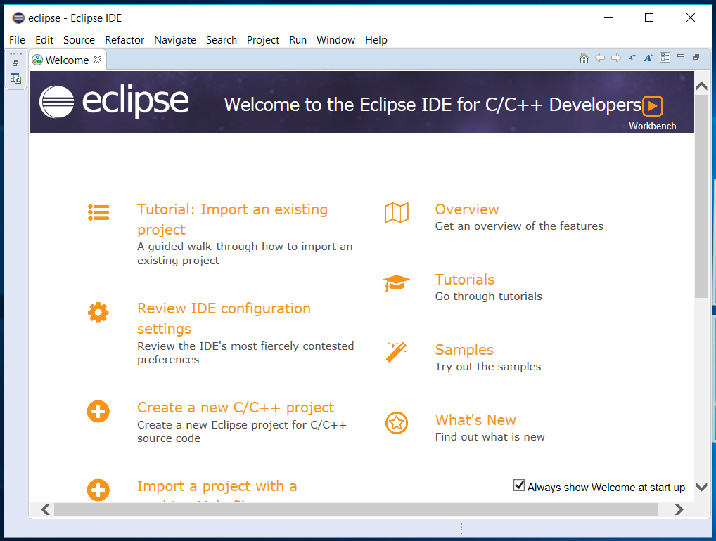 Eclipse - C/C++ - Welcome Eclipse - C/C++ - Welcome