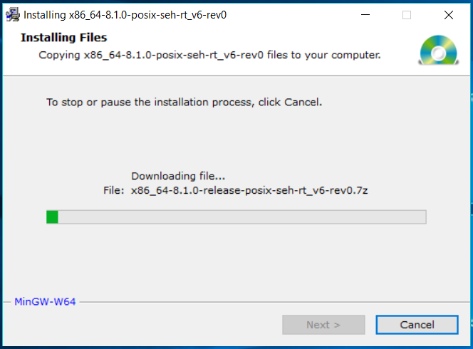 MinGW-W64 Download Progress MinGW-W64 Download Progress