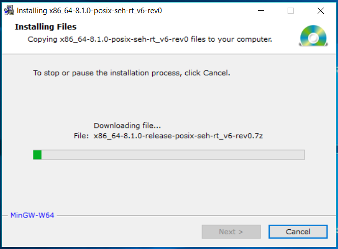 MinGW-W64 Download Progress