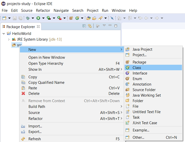 Eclipse for Java - New Class Eclipse for Java - New Class