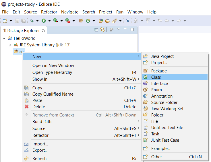 Eclipse for Java - New Class