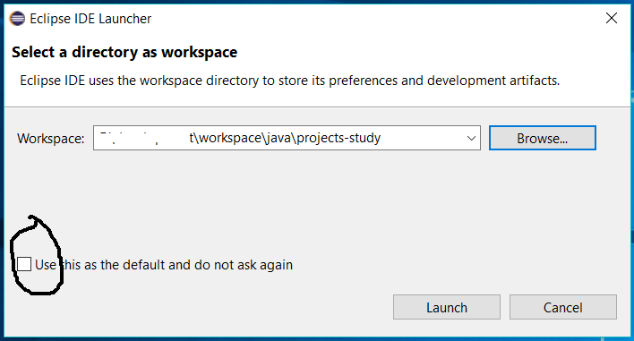 Eclipse for Java - Workspace Selection Eclipse for Java - Workspace Selection