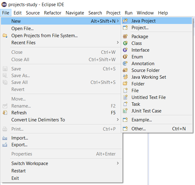 Eclipse for Java - New Project