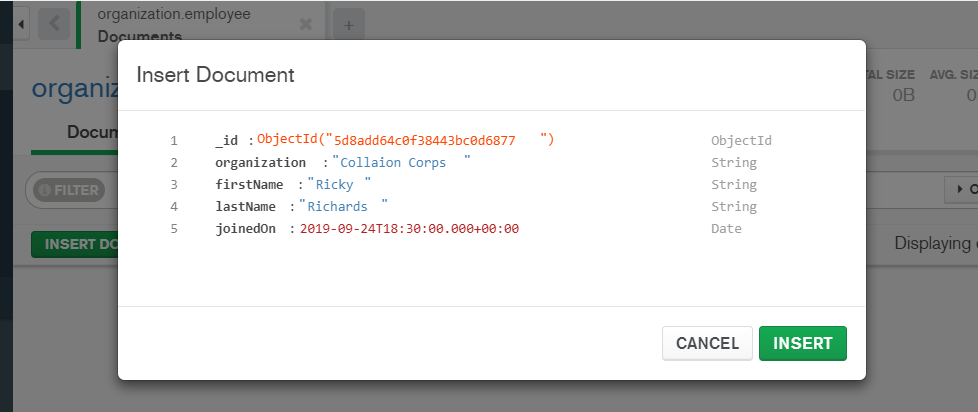 MongoDB Compass Insert