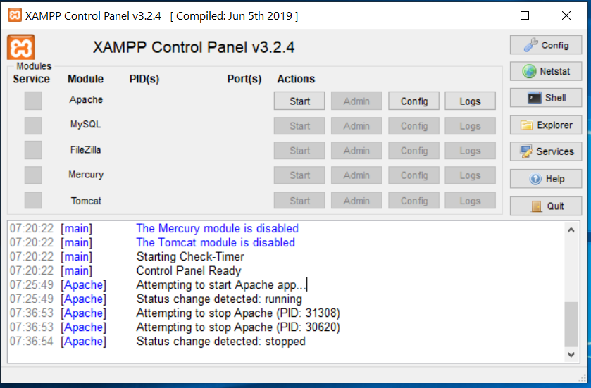 XAMPP Control Panel