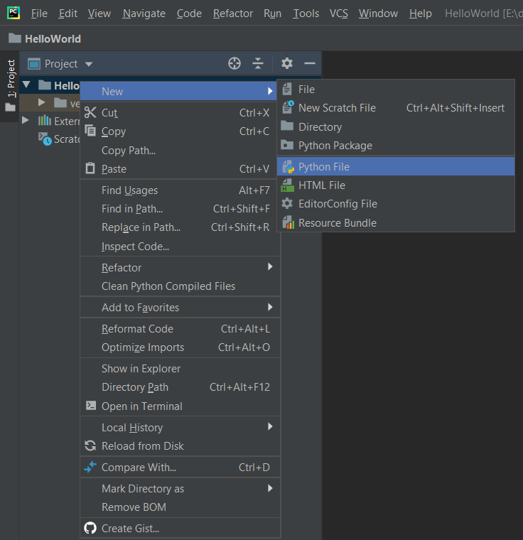 PyCharm New File