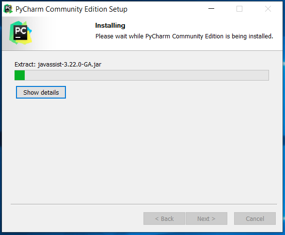 PyCharm Installation Progress PyCharm Installation Progress