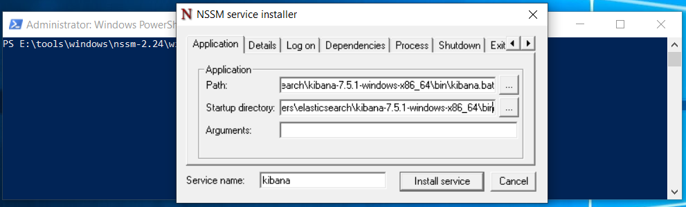 Kibana PowerShell NSSM Configure Kibana PowerShell NSSM Configure