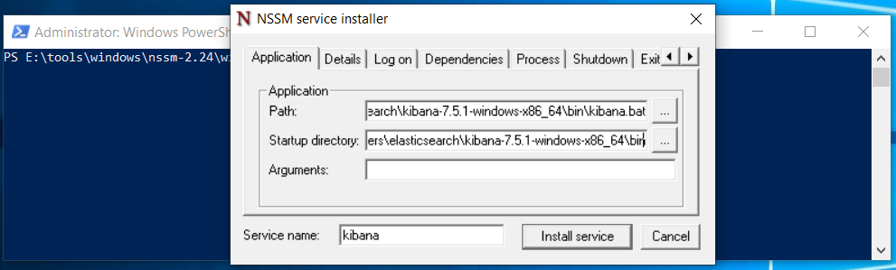 Kibana PowerShell NSSM Configure