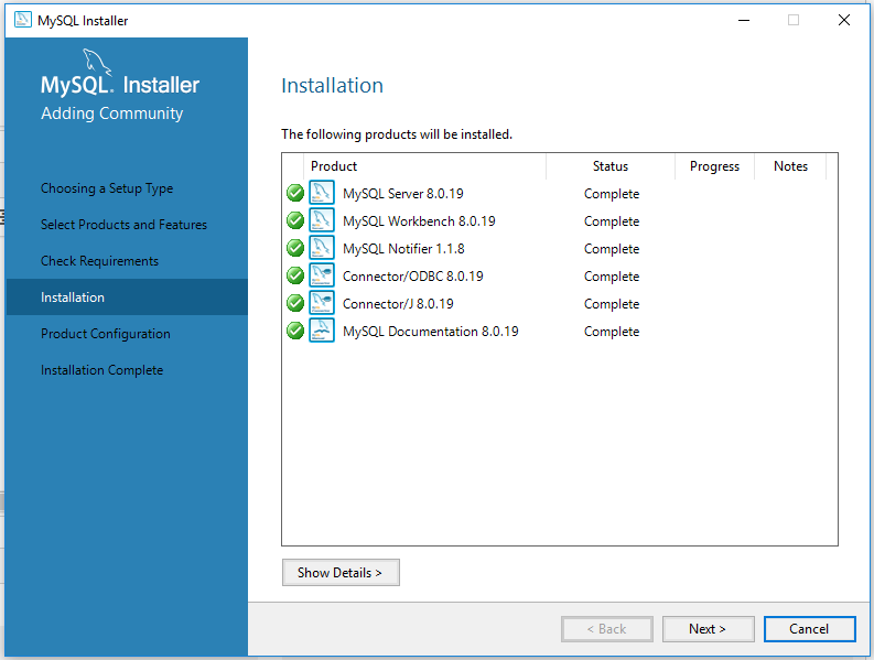 MySQL 8 Install Complete