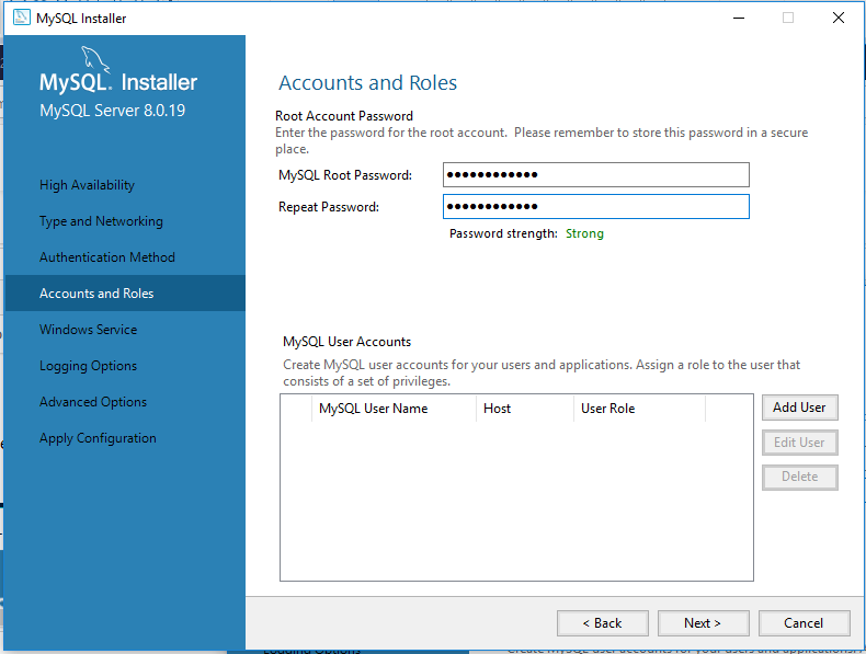 MySQL 8 Installation - Accounts