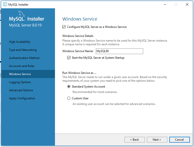 MySQL 8 Installation - Service MySQL 8 Installation - Service