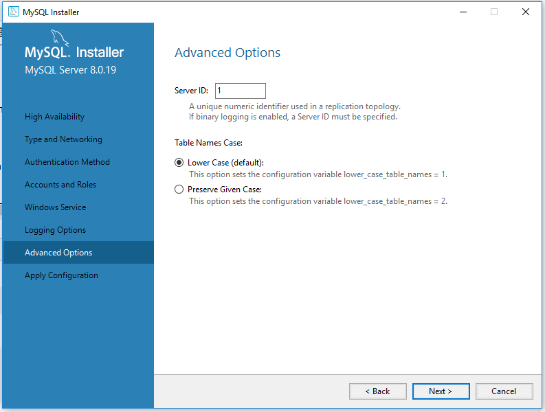 MySQL 8 Installation - Advanced Options