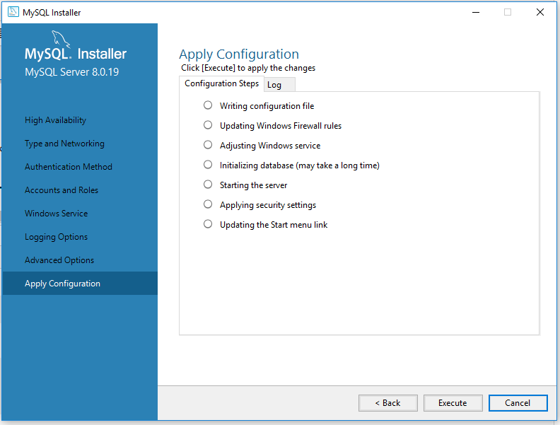 MySQL 8 Installation - Apply Configuration MySQL 8 Installation - Apply Configuration