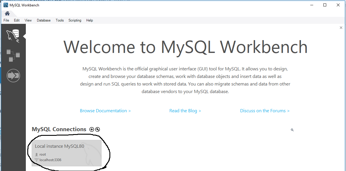 MySQL Workbench 8 - Welcome