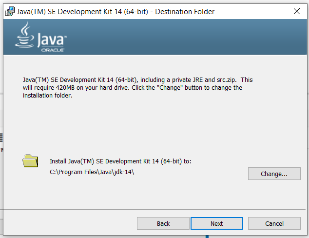 Java 14 Installation - Path Screen