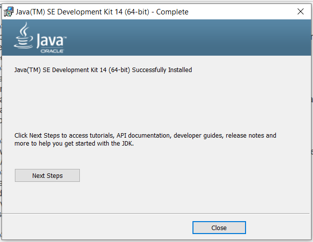 Java 14 Installation - Complete Screen