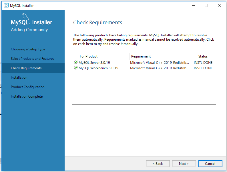 MySQL 8 Install Requirements