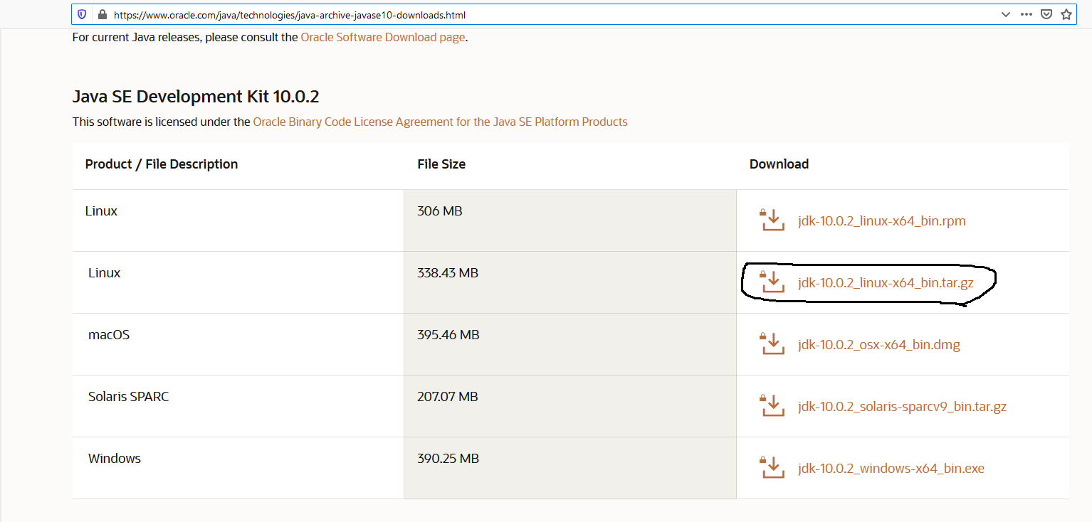 JDK 10 Download Page
