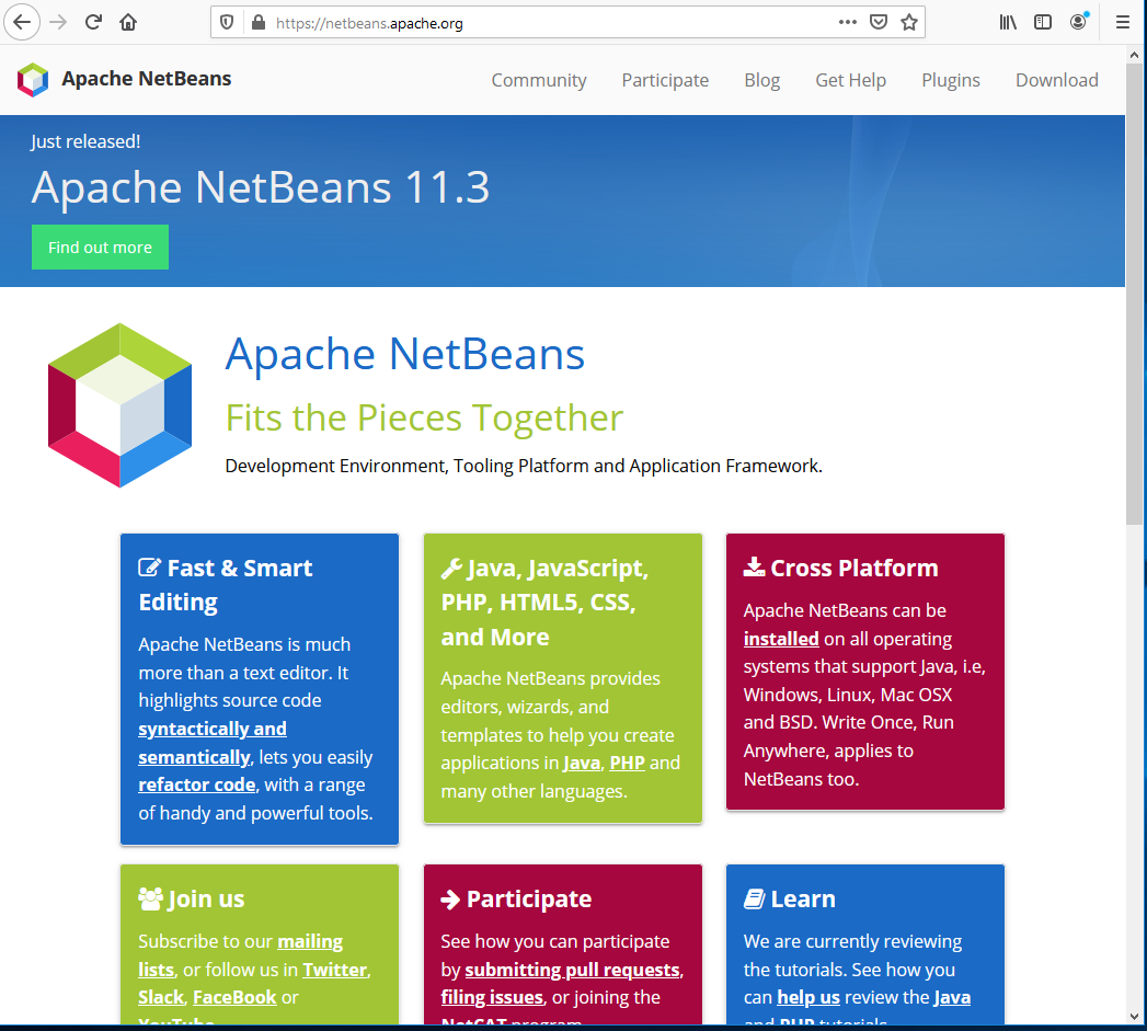 NetBeans 11 Welcome Page