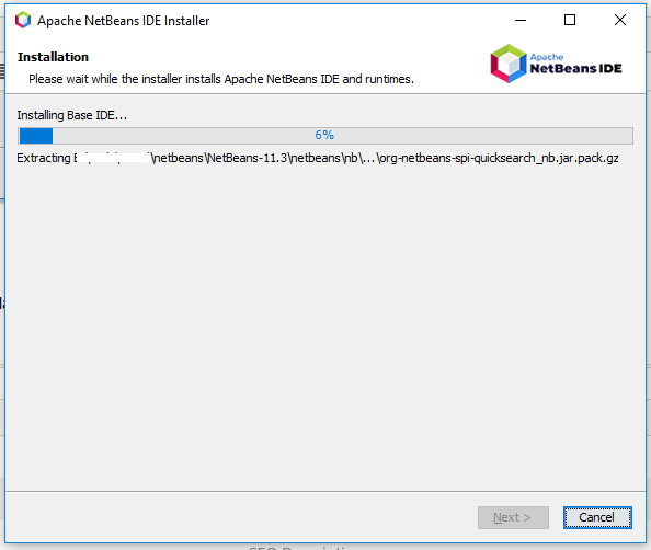 NetBeans 11 Installation - Progress