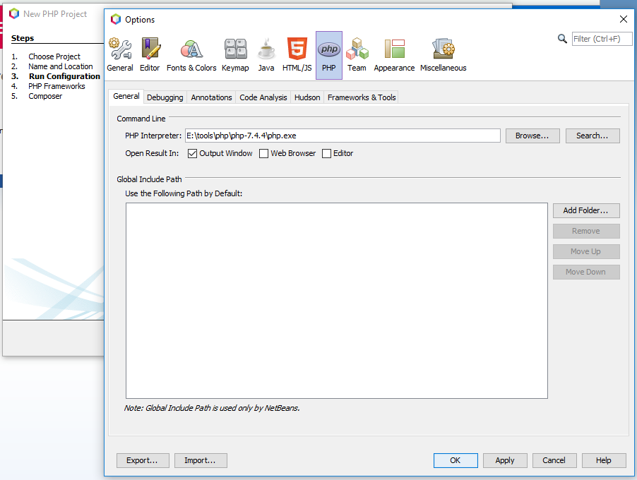 NetBeans 11 - PHP Interpreter