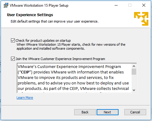 VMware Workstation Player - User Experience settings