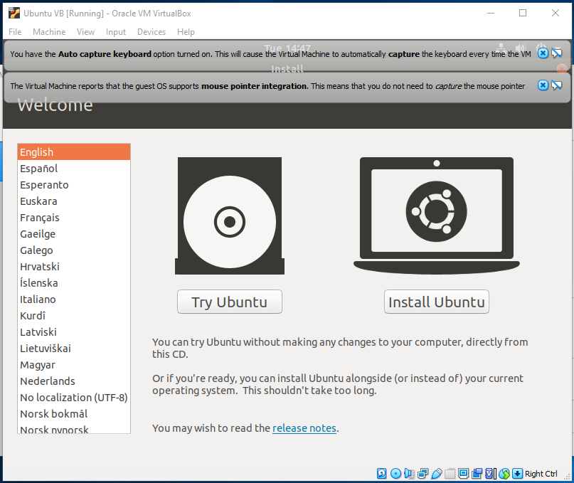 Ubuntu On VirtualBox - Start Installation