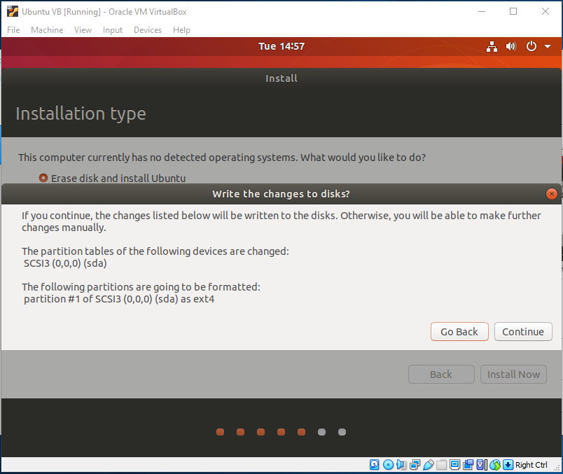 Ubuntu On VirtualBox - Confirm Disk Changes