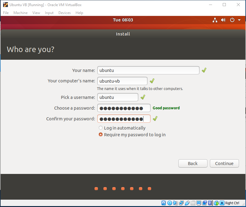 Ubuntu On VirtualBox - Configure Account