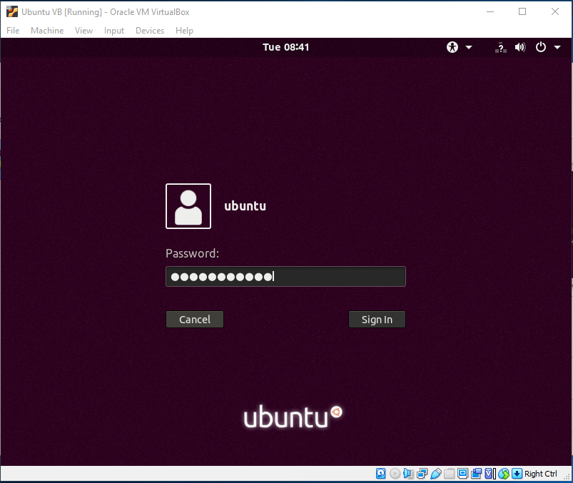 Ubuntu On VirtualBox - Login
