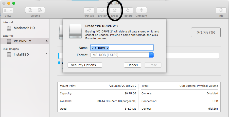 Mac Disk Utility - Erase Disk