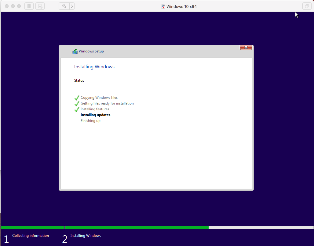 Windows - VMware Fusion - Installation Progress