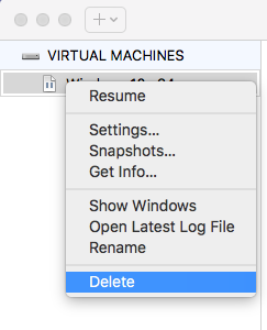 VMware Fusion - Delete Virtual Machine - Delete