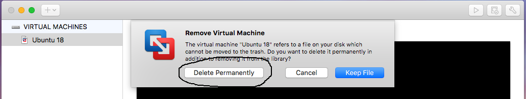 VMware Fusion - Windows Virtual Machine - Delete