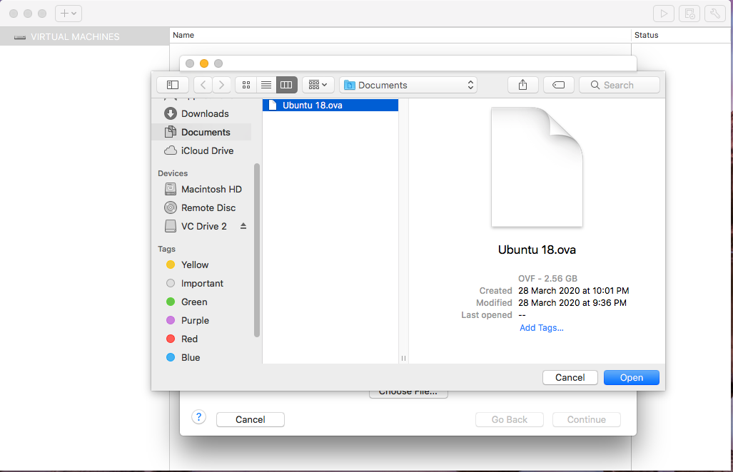 VMware Fusion - Import Virtual Machine - Choose VMware Fusion - Import Virtual Machine - Choose