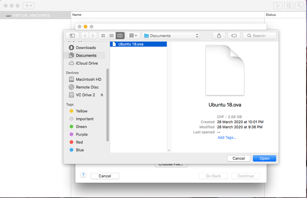 VMware Fusion - Import Virtual Machine - Choose