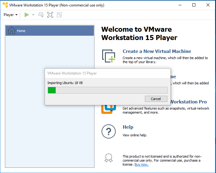 VMware Workstation Player - Import - Progress
