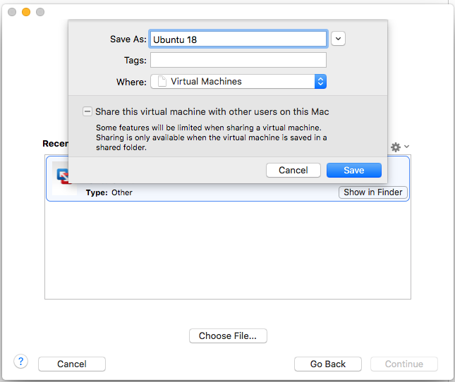 VMware Fusion - Import Virtual Machine - Save