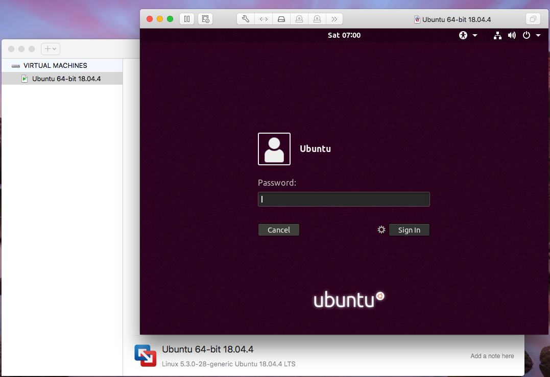 Ubuntu On VMware Fusion - Login