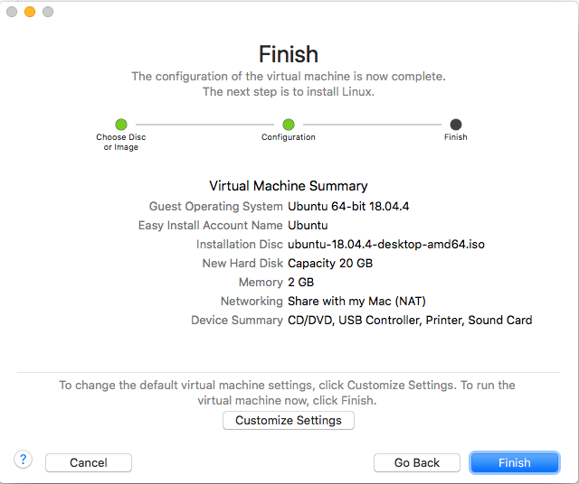 Ubuntu On VMware Fusion - VM Config