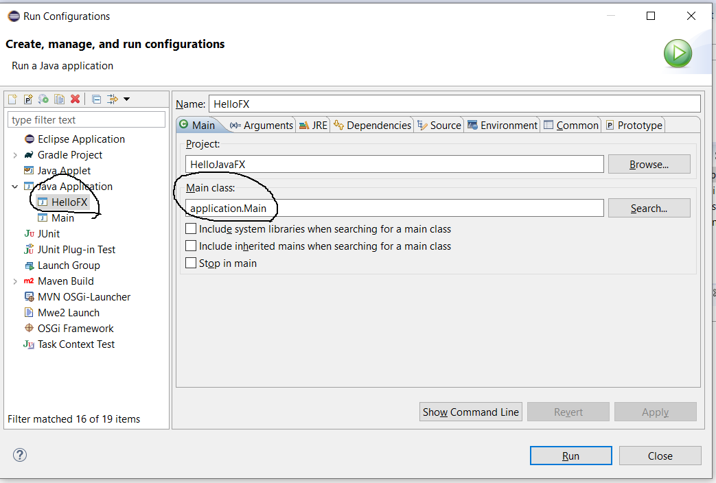 JavaFX - Eclipse - Run Configuration