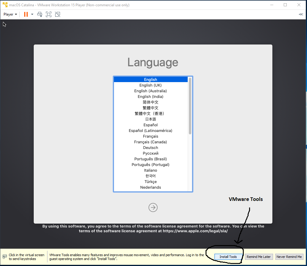 macOS - VMware - Language