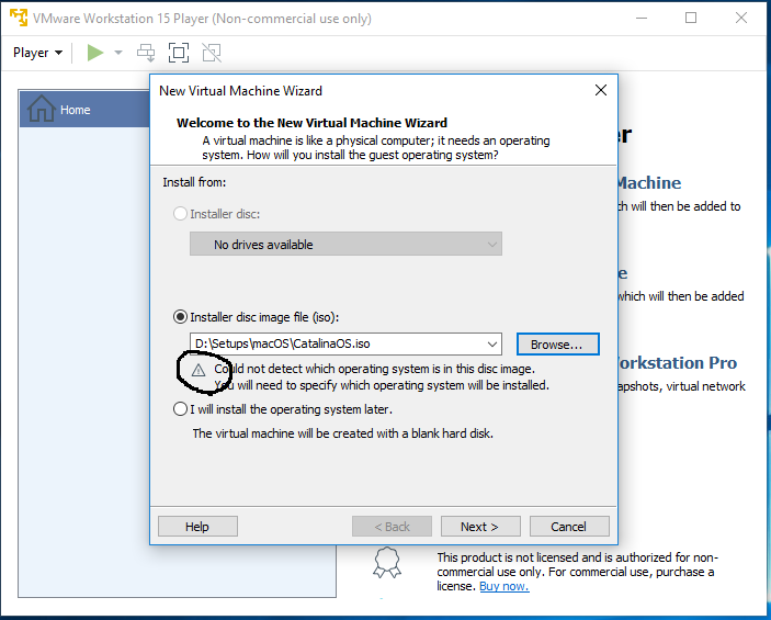 macOS - VMware - Choose ISO